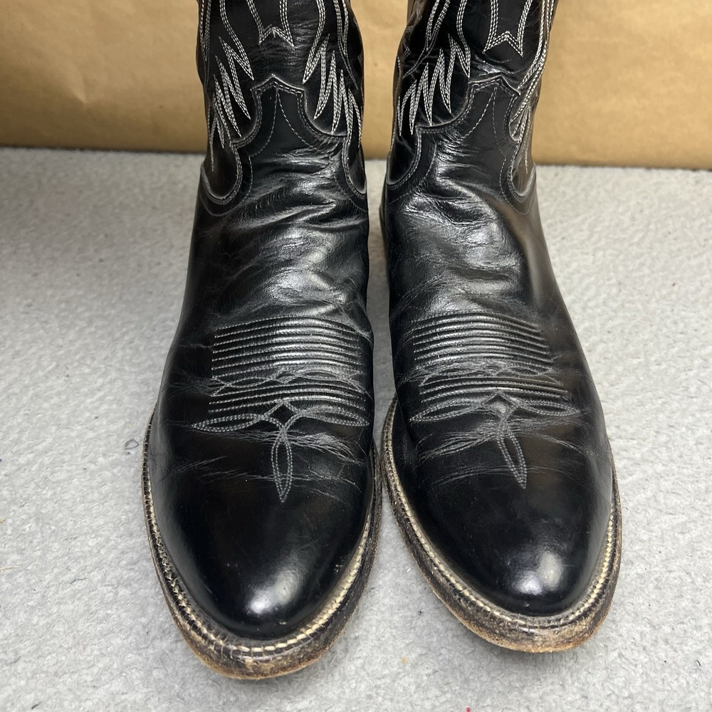 Justin Boots 2041 Mens 13 A Boot Black Leather Mid Calf Embroidered Western Boot - Picture 3 of 11